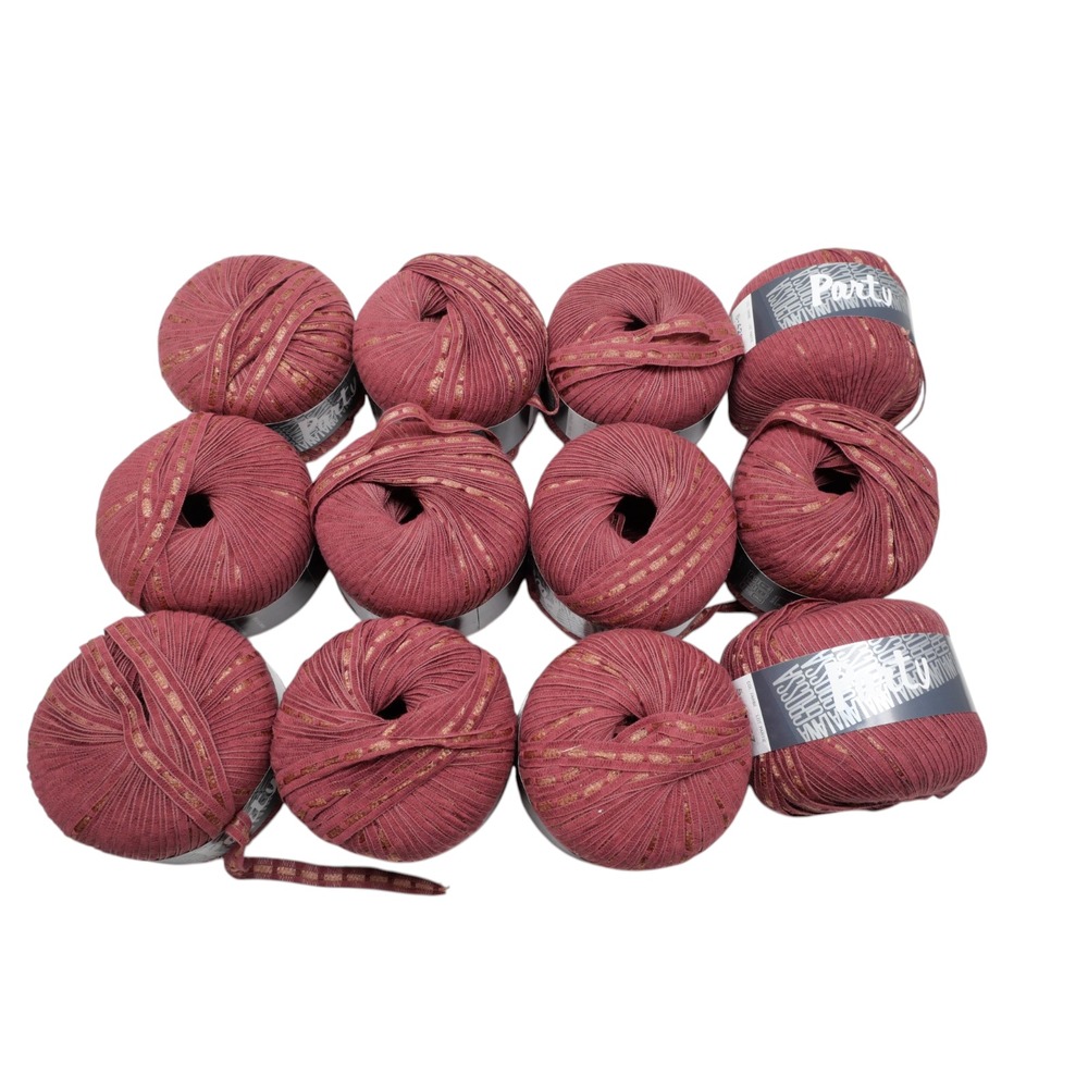 12 Lana Grossa Party Yarn Ribbon Cotton/Nylon 50g 65m Deep Rose Gold Italy Lot